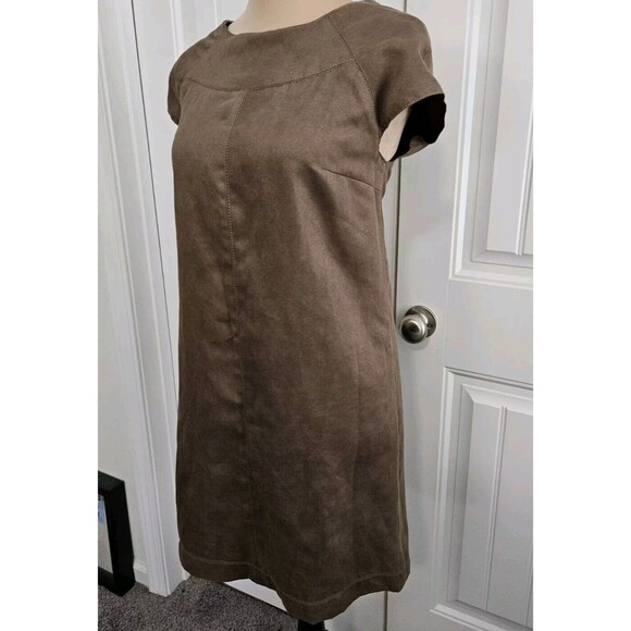 Zara Basic Faux Suede Brown Shift Dress Size M Lined Cap Sleeve Babydoll - Picture 3 of 9